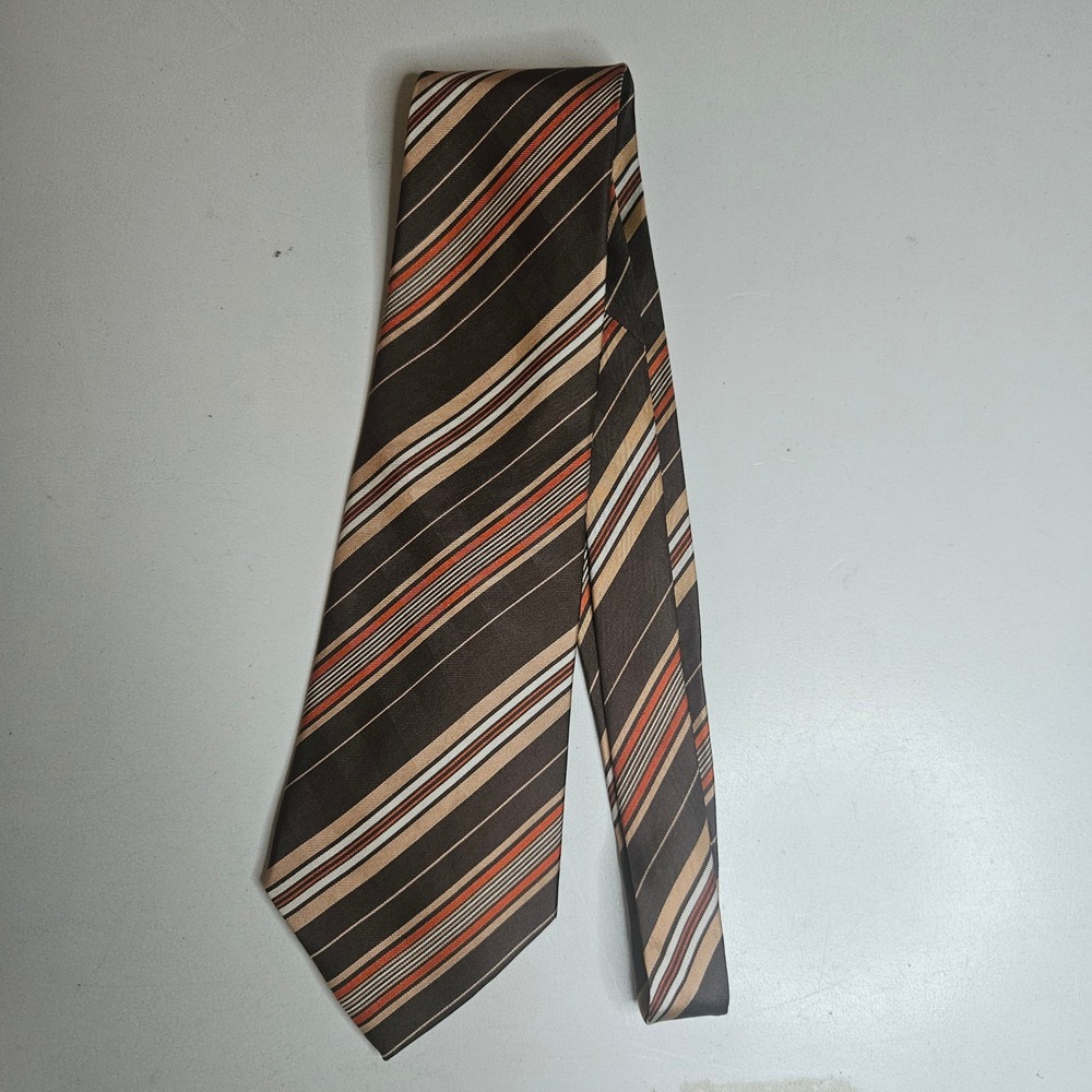 Vintage Christian Dior Monsieur Silk Tie Brown Orange Striped Made in France
